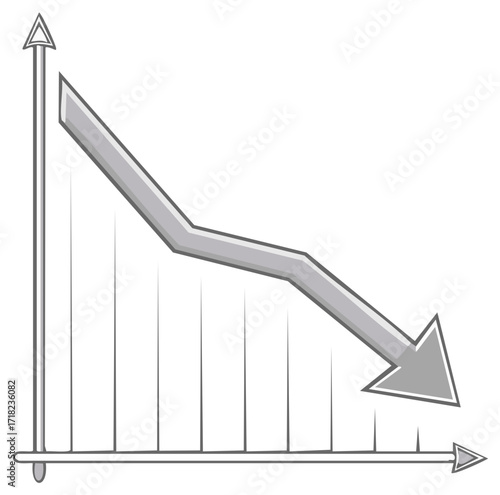 Downward Trend Graph with Arrow Showing Economic Decline or Loss in a Linear Format