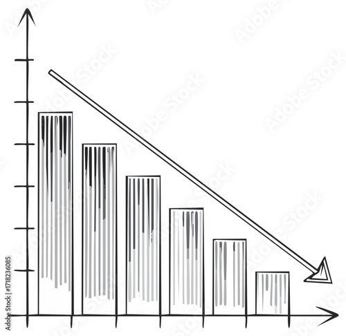 Hand-drawn decrease chart illustration, business decline or finance data concept