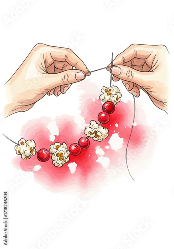 Creative Hands Crafting a Playful Popcorn Necklace with Care and Detail