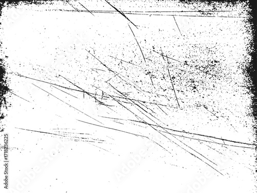 Black grunge dust texture with scratches and distressed noise effect on white background vector illustration.