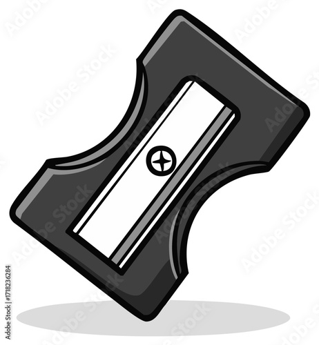 Grayscale vector icon of a handheld pencil sharpener for school or office supply illustration