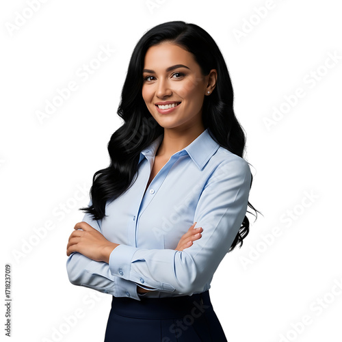 Confident businesswoman poses with arms crossed smiling professionally studio portrait isolated on transparent background