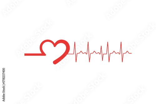 Red heartbeat cardiogram symbol with medical pulse line