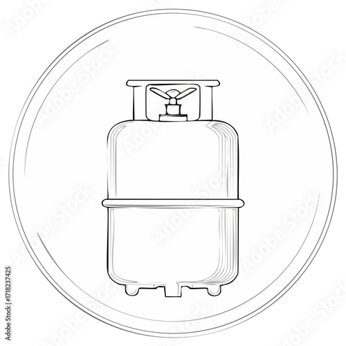 Propane Tank Illustration in Circle Frame Gas Cylinder Line Drawing