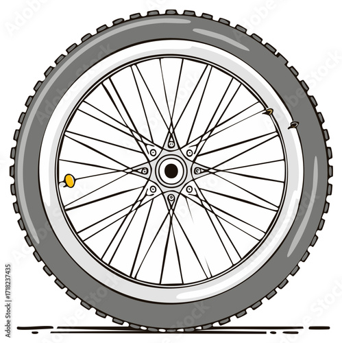 Cartoon Style Bicycle Wheel with Spokes and Tire, Graphic Illustration