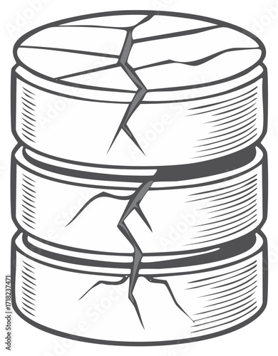 Cracked stacked cylinders vector illustration concept of damage failure