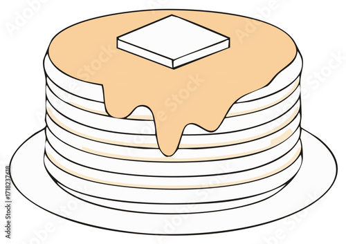 Stack of Pancakes with Butter and Syrup on a Plate