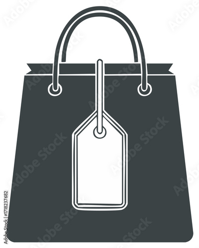 Dark gray shopping bag with rounded handles and white label for sale, promotions, or business advertisement.