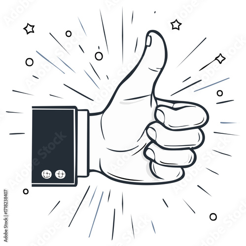 Businessman Hand Giving Thumbs Up Approval Gesture with Bursting Lines