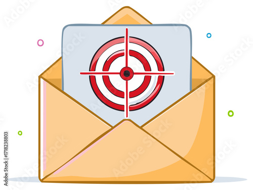 Targeted advertising message delivery in an open mail envelope illustration