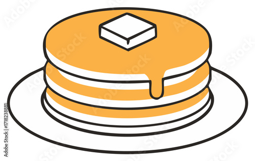 Delicious Stack of Pancakes with Golden Syrup and Butter on a Plate Illustration