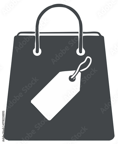 Shopping bag with tag monochrome icon, retail store concept.