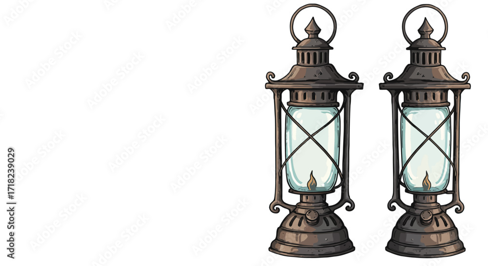 Fototapeta premium Vintage lanterns with rustic metal design and glass flames