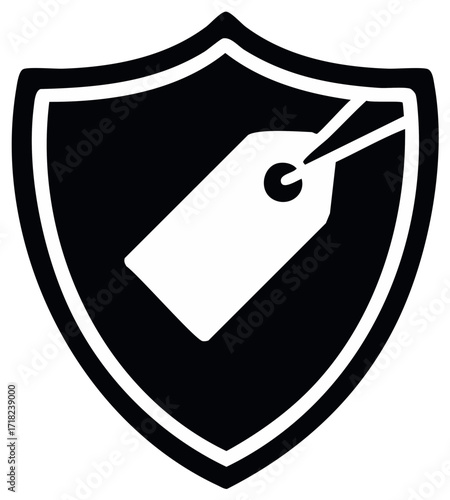 Shield Symbol with Tag Graphic, Price Concept, Security, Protection Illustration