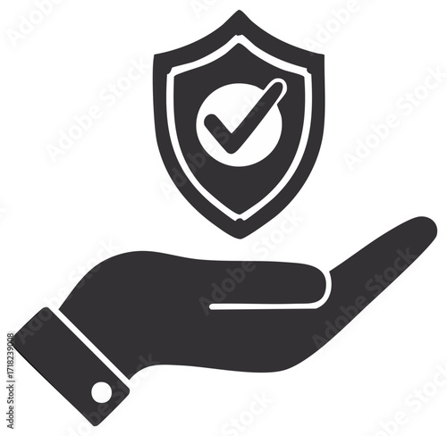 Hand holding a security shield with a check mark for protection and assurance. Assurance and protection concept.