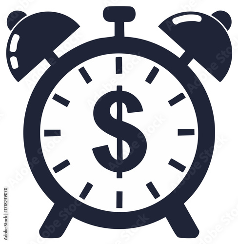 Alarm clock with dollar sign symbolizing time is money and financial urgency