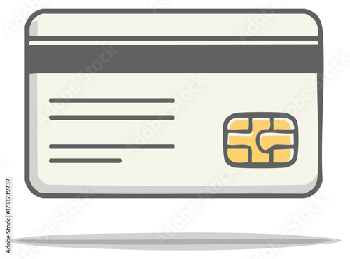 Stylized illustration of a credit card's back with a magnetic stripe and chip
