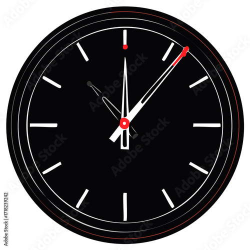 Elegant minimalist analog clock face with white hands and red second hand indicating time.