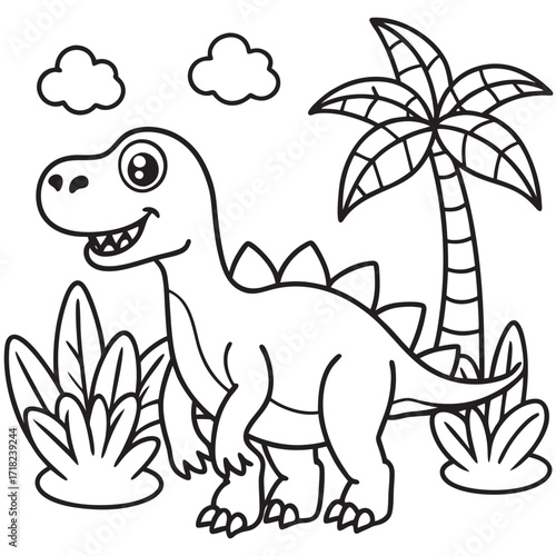 Cute cartoon dinosaur outline illustration for kids coloring book design