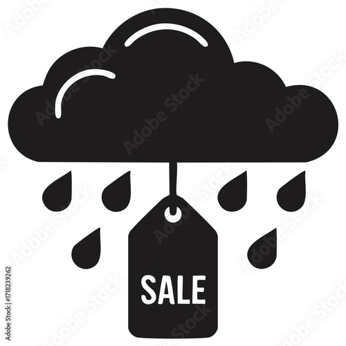 Cloud raining sale tag. Illustration of discount or offer on promotions.