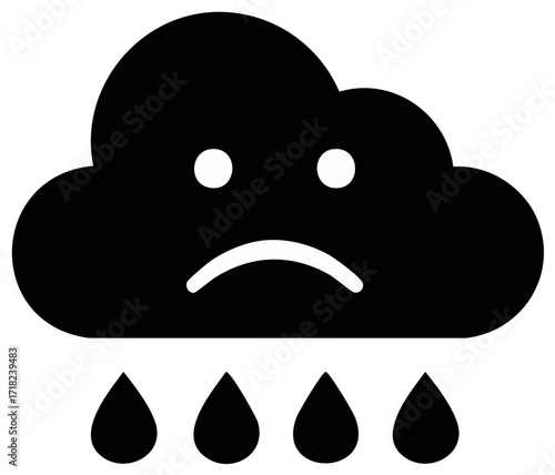Sad Rainy Cloud Icon Bad Weather Forecast Depression Concept Illustration