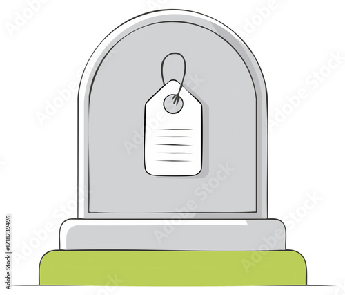 Tombstone and Price Tag Icon Cemetery Memorial Grave Marker Illustration