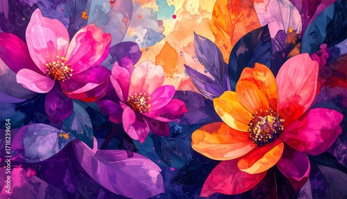 Vibrant floral abstract painting