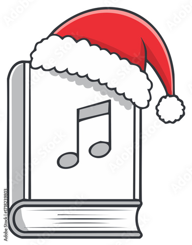 Festive Musical Score: A Christmas Carol Book with Santa Hat and Music Note