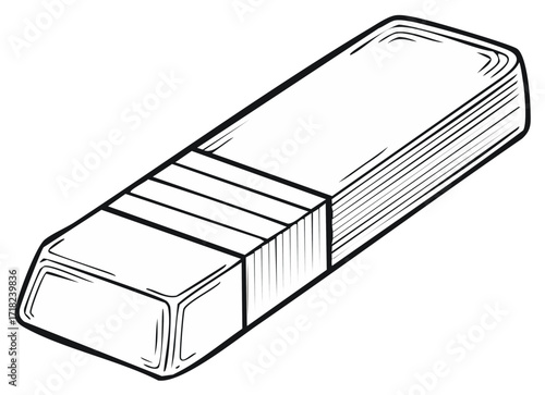 Black and white illustration of a rectangular rubber eraser with a paper sleeve