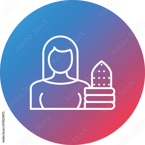 Woman Ironing Clothes Line Gradient Circle Background Icon