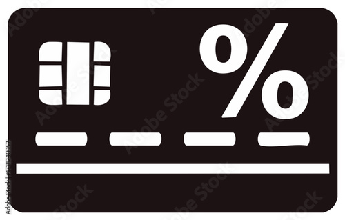 Minimalist credit card graphic with EMV chip and large percentage sign for financial deals and offers