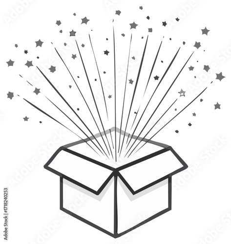 Open Box with Starburst Effect Illustration Surprise and Delight