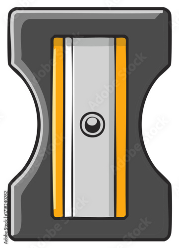 Vibrant dark gray pencil sharpener with orange detail school and office stationery illustration