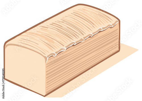Illustration of a light brown loaf of bread with a slightly wavy white topping.