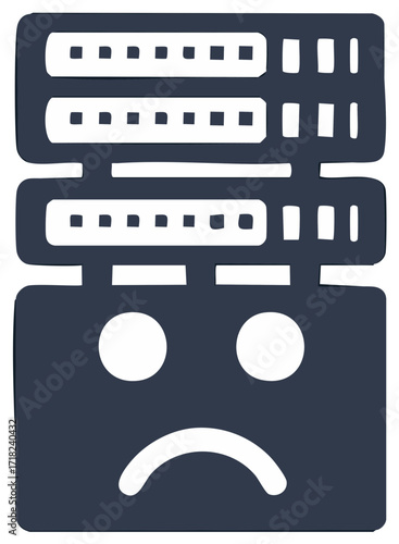 Sad Server Stack Cartoon Symbol Upset Data Center Outline Icon
