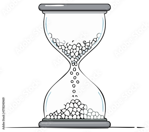 Hand drawn hourglass with falling stones measuring the passing of time