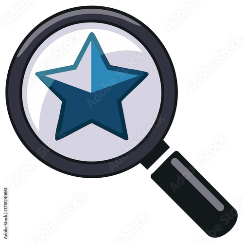 Magnifying Glass with Star Icon, Concept of Searching Favorites