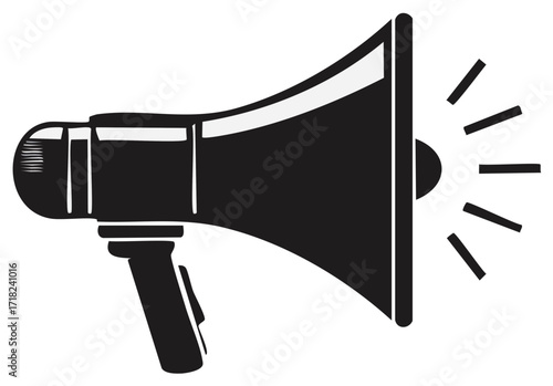 Black Megaphone Icon Emitting Sound Waves for Public Announcement Communication
