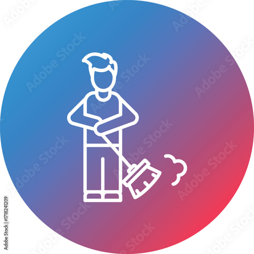 Man Sweeping Floor Line Gradient Circle Background Icon