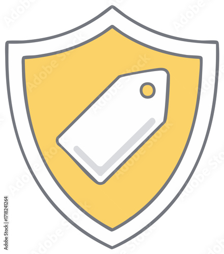 Protection of shopping tags and prices, shield icon with price tag inside