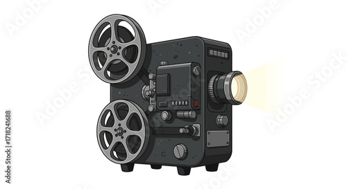 Vintage film projector with modern detailed design and lighting effect