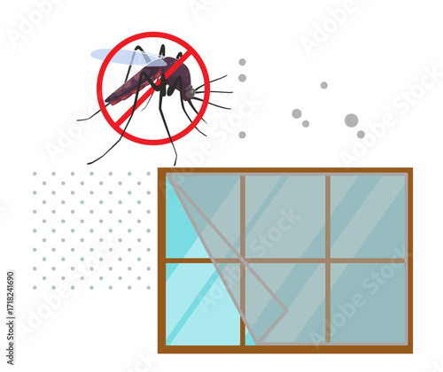 Dengue Prevention - Use Insect Mesh for Windows - Stock Illustration