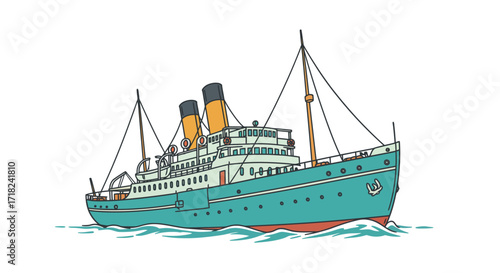 Vintage ocean liner sailing in calm waters with classic nautical design