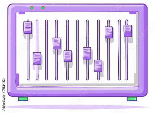 Audio Mixing Console with Sliders in Purple Tones Cartoon Style for Music Production