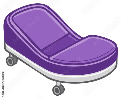 Modern purple chair on wheels with curved ergonomic design