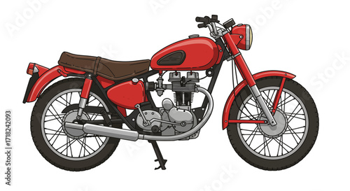 Classic red motorcycle side view with detailed vintage design