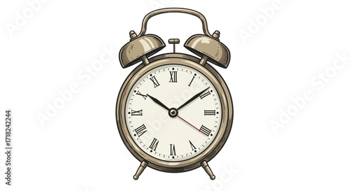 Vintage alarm clock with roman numerals in retro style