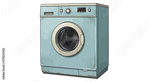 Retro wash machine design with vintage aesthetic and detailed features