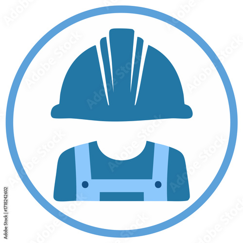 Construction worker icon inside a blue circle