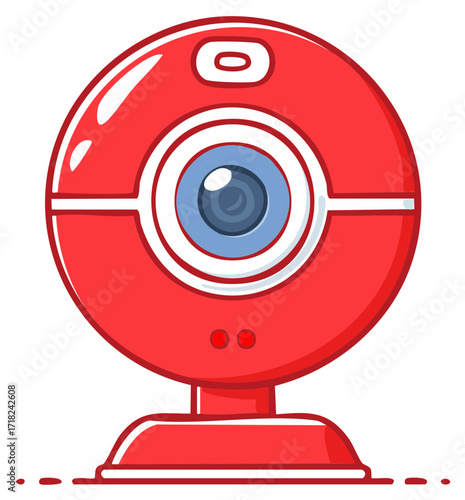Stylized red webcam cartoon illustration for video conferencing and streaming